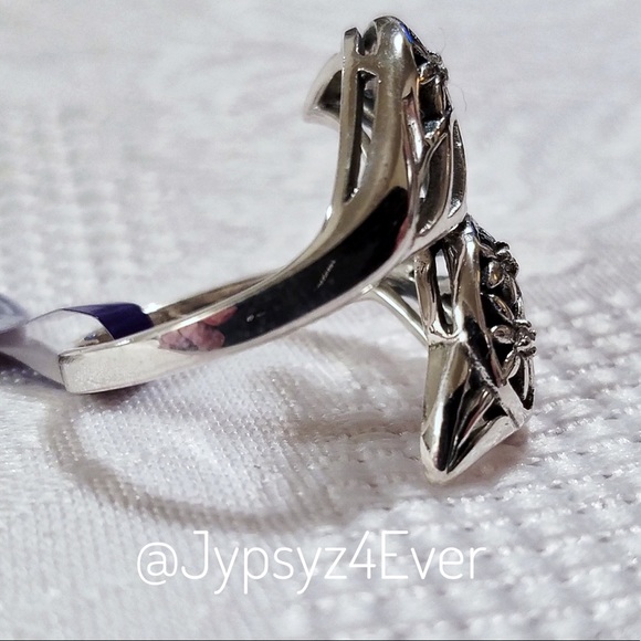 "Diamond Roses" Sterling Silver & CZ Flower Ring - Picture 2 of 6